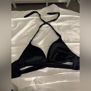 Kona Sol Womens Faux Wrap Halter Bikini Top W/Side Cut Outs Black Size M